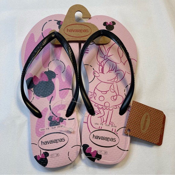 Havaianas Disney Slim Flip Flops Peony Rose Minnie Mouse USA Women’s Size 7/8 - Picture 3 of 8